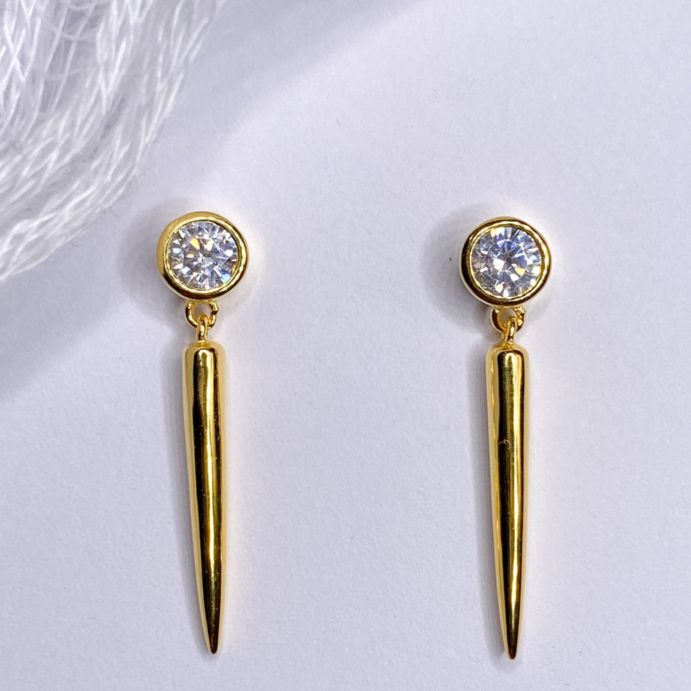 Jolie in Gold - Bezel Set Simulated Diamond and Spike Earrings