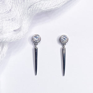 
                  
                    Jolie in Silver - Bezel Set Simulated Diamond and Spike Earring
                  
                