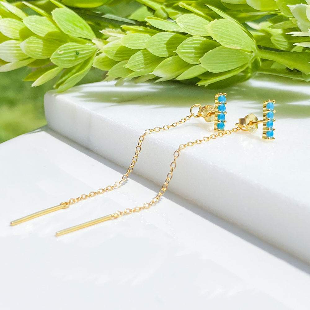 
                  
                    Roxanne in Turquoise and Gold - Threader Earrings
                  
                
